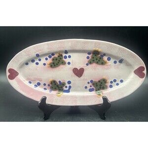 Stephen Kilborn Pottery CACTUS HEARTS Large Oval Platter Tray 15.75”x 7.75"